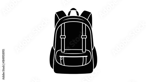 Minimalist Black Backpack Icon Illustration for Travel and School Use