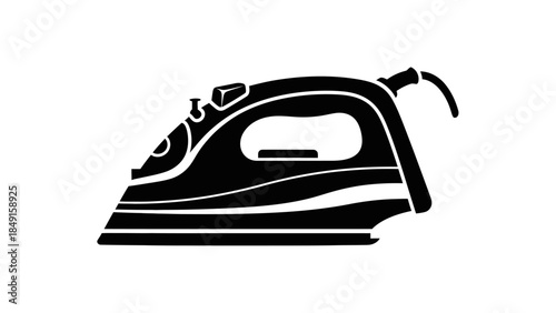 Minimalist Black and White Illustration of an Electric Iron for Household Use