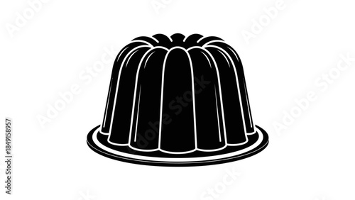 Simple Black and White Illustration of a Jellied Gelatin Mold with a Classic Fluted Shape