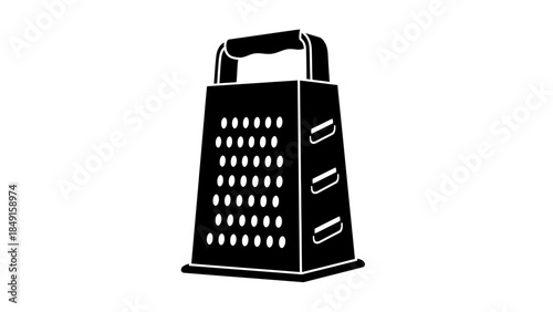 Minimalistic Black and White Illustration of a Classic Kitchen Cheese Grater for Cooking or