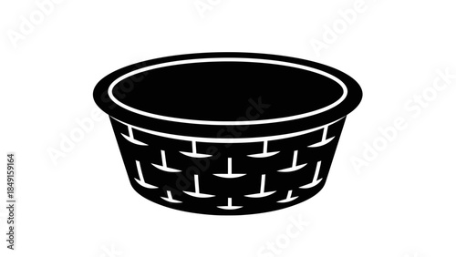 Minimalist Line Art Illustration of a Classic Woven Round Basket for Storage or Decoration