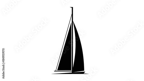 Minimalist Black and White Sailing Boat Icon with Sharp Lines and Elegant Structure