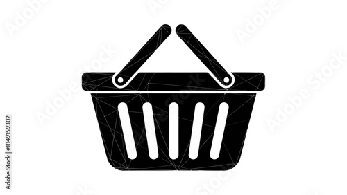 Minimalist black and white shopping basket icon with modern geometric design