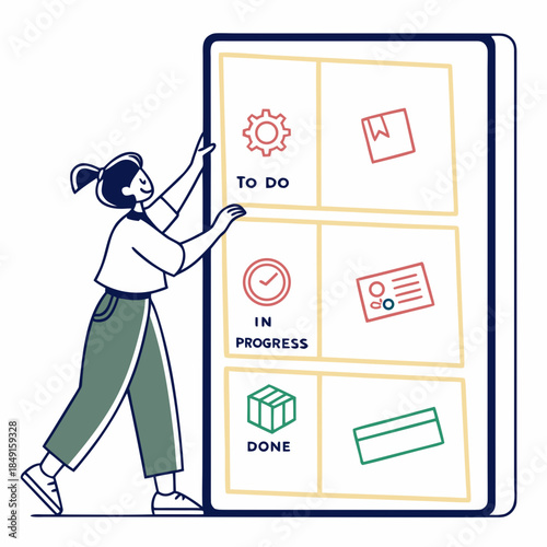 Woman managing digital task board