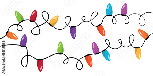 colorful christmas lights on black wire clip art preview