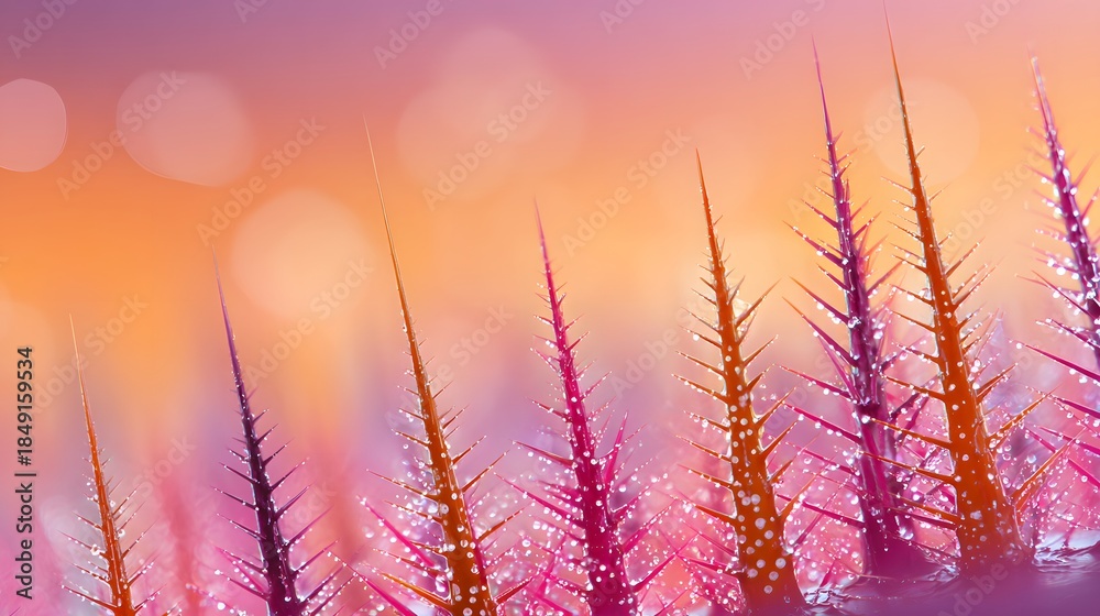 Obraz premium Close-up macro photograph of vibrant plant fibers with colorful bokeh background.