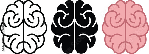 Outline black and pink brain vector icons on transparent background set