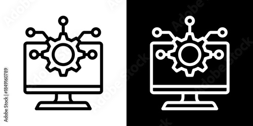 System Integration Icon Of Line Black And White Style Vector Illustration
