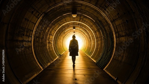Tunnel Vision: Figure Walking Towards Light
