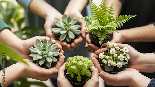 Hands Holding Diverse Plants: Collaborative Green Initiative