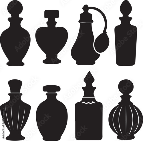 set of perfume bottles silhouette vector