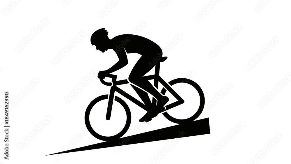 Obraz premium Dynamic silhouette of a cyclist riding uphill in motion depicting fitness and outdoor sport activity