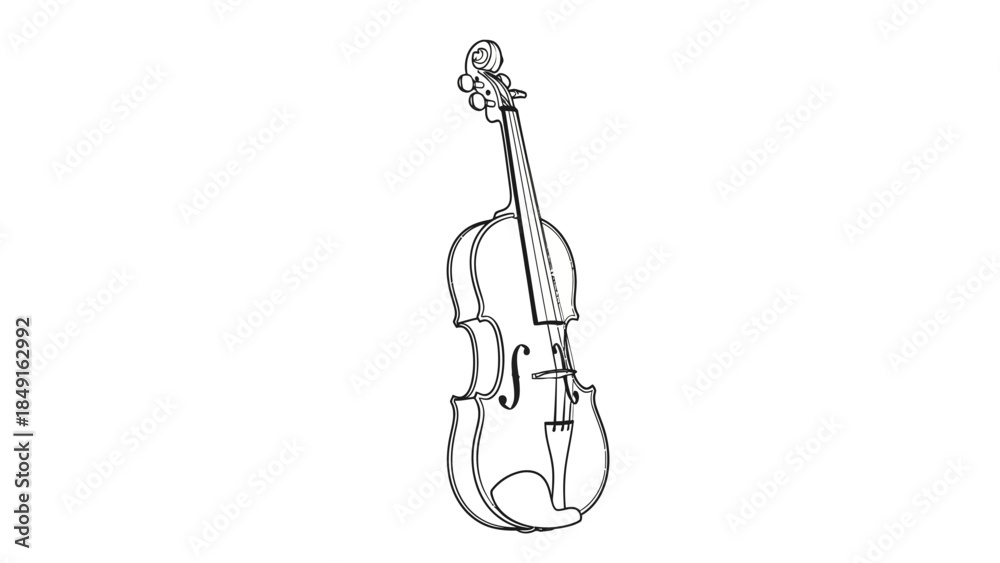 Fototapeta premium Minimalistic Black and White Line Drawing of a Classical Acoustic Violin for Artistic and Music
