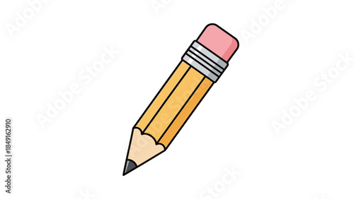 Colorful Cartoon Pencil Illustration with Pink Eraser and Wooden Body for Children Or Education Use