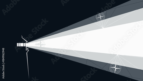 Futuristic radar and surveillance technology illustration with sleek design and sensors