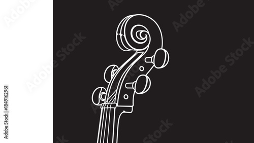 Minimalist Line Art Illustration of a Violin Headstock with Tuning Pegs on Dark Background