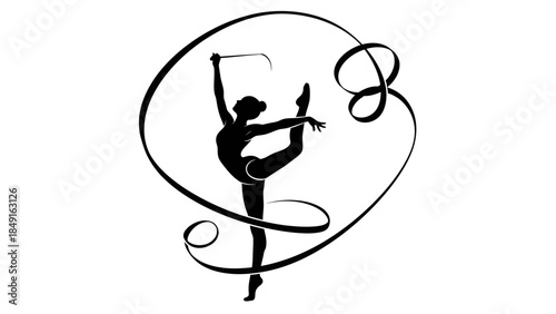 Elegant Silhouette of a Female Ballet Dancer Performing a Pli? with Artistic Ribbon Swirls