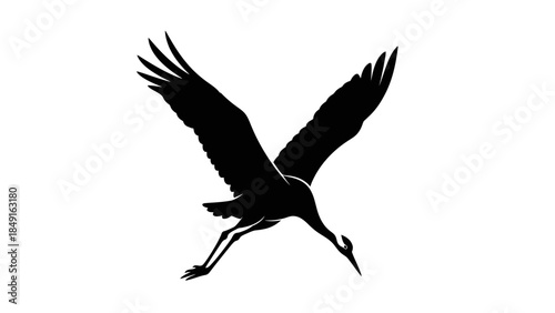 Silhouette of a soaring heron with extended wings and elegant flight posture in high contrast
