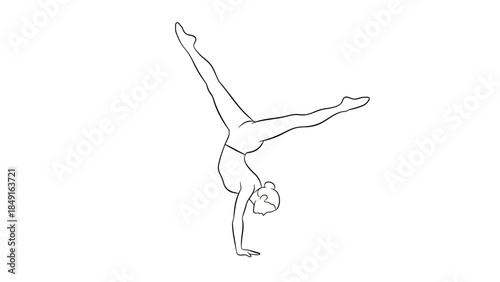 Minimalist Line Drawing of a Person Performing a Handstand with Legs Extended