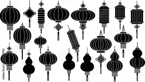Collection of various hanging lanterns and decorations