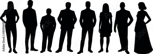 group of people silhouettes standing in various poses