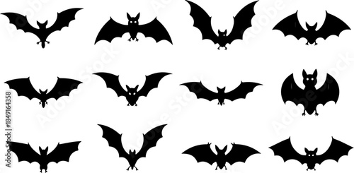 Bat Silhouette Collection – Flying Halloween Bat Vector Set