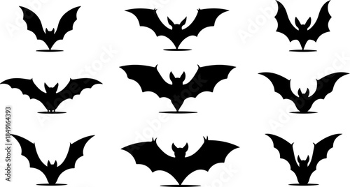 Bat Silhouette Collection – Flying Halloween Bat Vector Set
