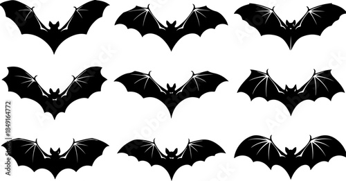 Bat Silhouette Collection – Flying Halloween Bat Vector Set