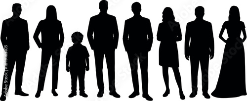 silhouette of people standing in a row