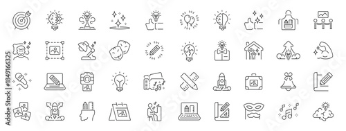Inspiration icons set. editable line icons, outline, creativity and design tools