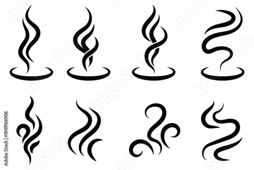 Smoke, steam, smog, smell symbols. Smoke vector icons. Fire steam or Line smoke doodle hand drawn set. smell waves from food or coffee and beverages sketch style. steam icon. Smell icons. 