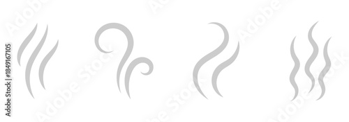 Smoke steam icon vector logo set. Smoke smell, steam aroma heat icon illustration. Hot vapor fire doodle line logo. Smoke steam silhouette icon .