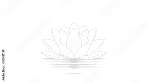 Minimalist Line Art Illustration of a Lotus Flower Floating on Calm Water Surface