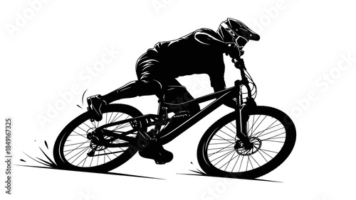 Dynamic silhouette of a cyclist in motion capturing movement and agility in black and white