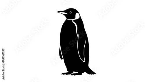 Stylized minimalist black and white illustration of a penguin with clean lines and simple design