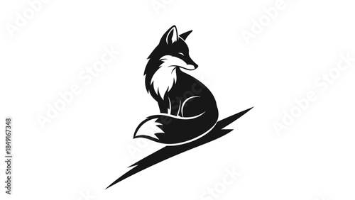 Minimalist Black and White Fox Silhouette Emblem with Elegant Curves and Sharp Details