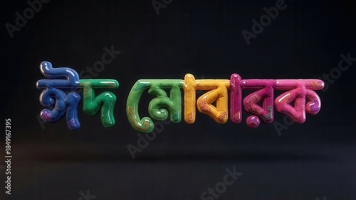 Vibrant colorful Bengali typography design with Eid Mubarak message