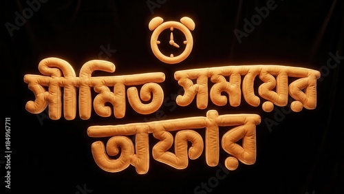 Golden clock displays limited time offer in foreign language script