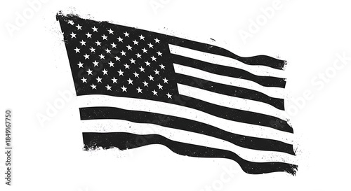 Waving American Flag in Black and White.