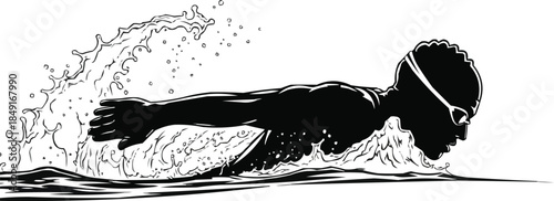 Dynamic Swimmer Silhouette | Butterfly and Freestyle Motion Black Ink Art