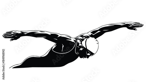 Dynamic Swimmer Silhouette | Butterfly and Freestyle Motion Black Ink Art