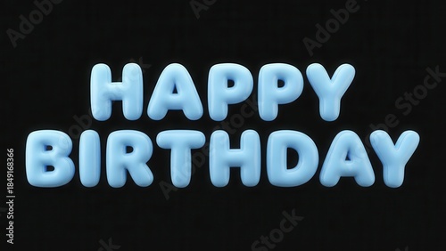 Blue birthday balloons on black background, festive celebration scene viewed frontally.