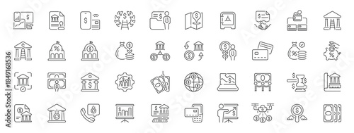 Bank and finance icons set. editable line icons, outline, business symbols collection