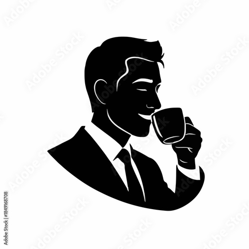 a businessman drinks coffee. icon