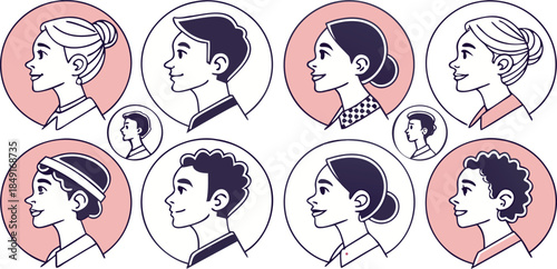 Woman vector illustration with different hairstyles and fashion style