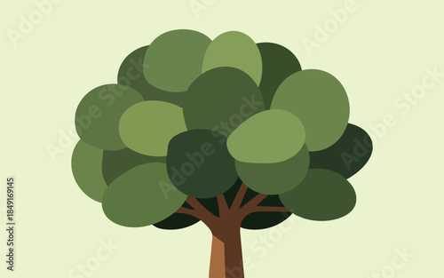 Minimalist Green Tree Illustration in Flat Design Style on Light Background for Eco Concepts