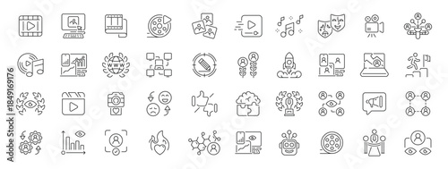 Content creation icons set. editable line icons, flat style, multimedia, digital tools