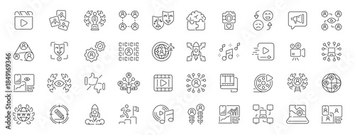 Social media icons set. editable line icons, networking and communication symbols