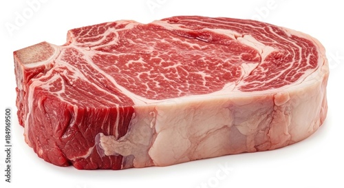 Raw Ribeye Steak Isolated on White Background Ready for Grilling or Cooking.