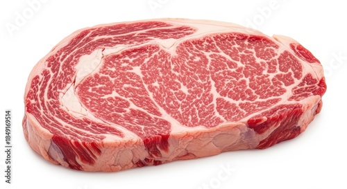 Raw Ribeye Steak Isolated on White Background Ready for Grilling.